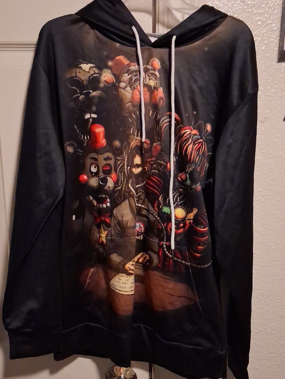 Men's Black Graphic Hoodie Sweater with Horror  Five Nights At Freddy